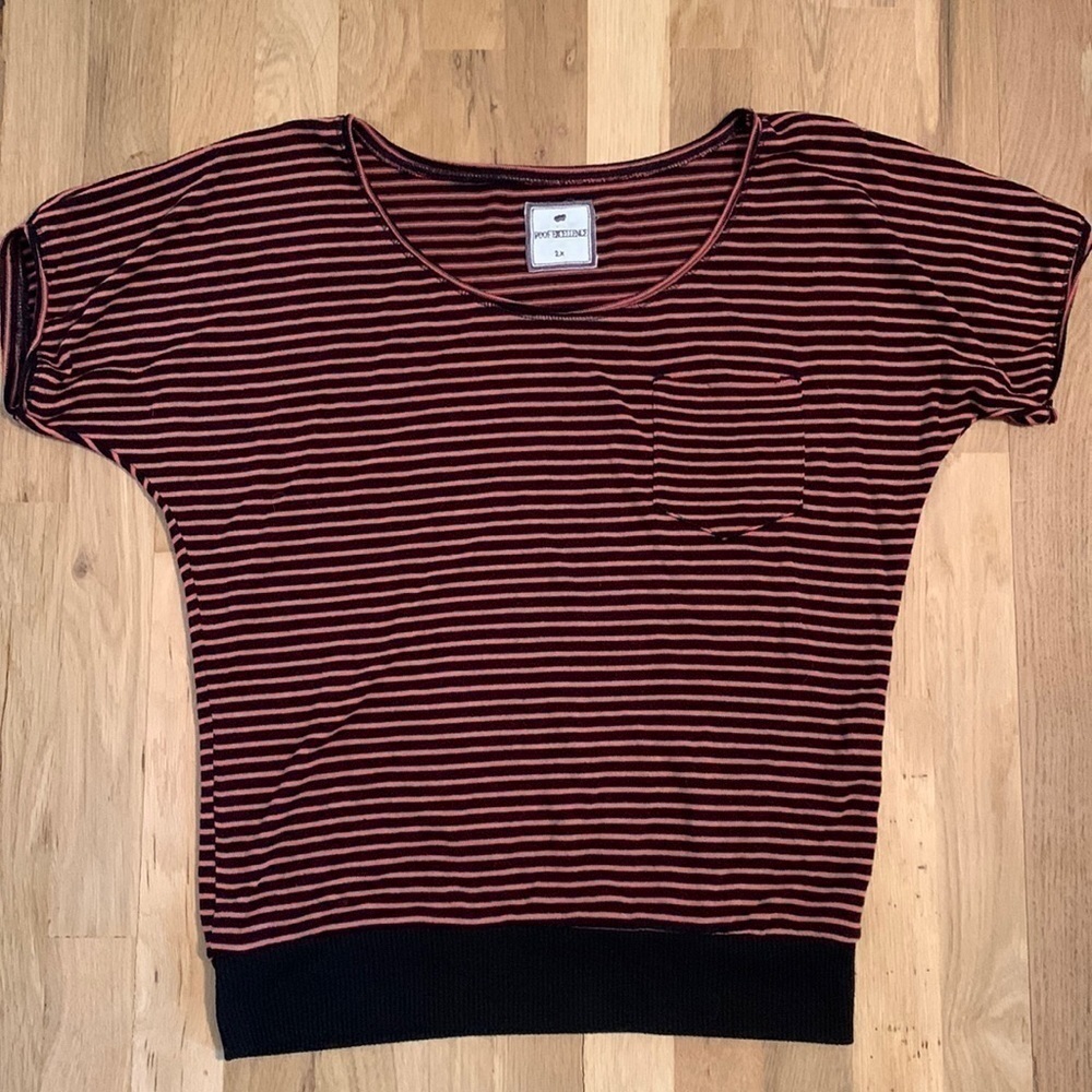 Poof Excellence Crewneck Drop Shoulder Short Sleeve Striped Knit Top Women’s 2X